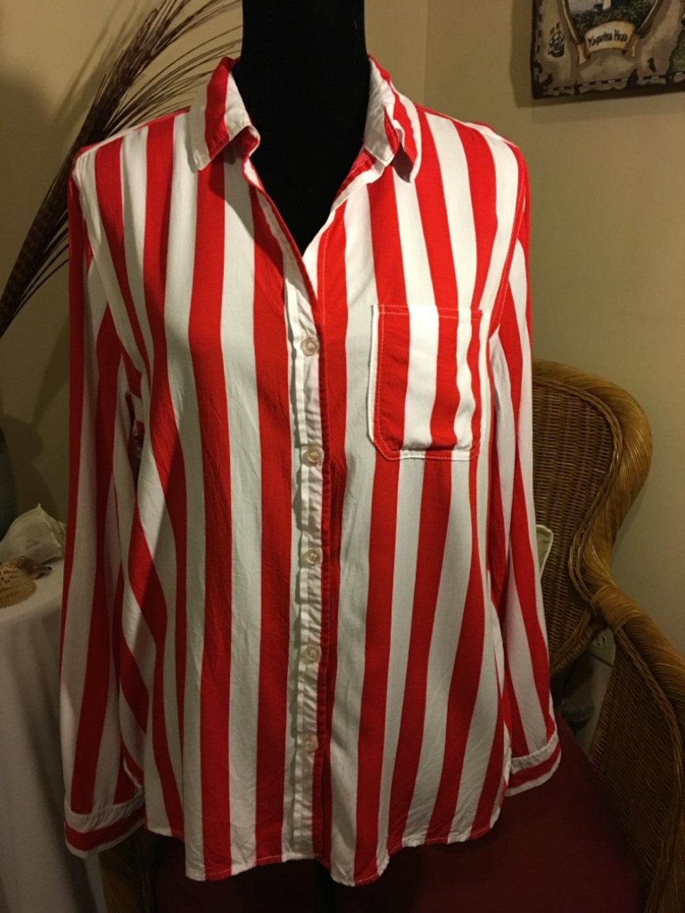 Velvet Heart Red and White Striped Button-Up Top
